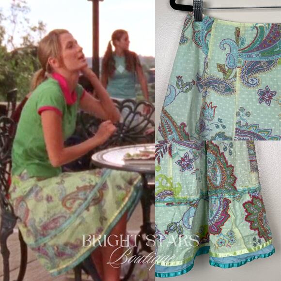 Rare Green Paisley Skirt ASO Marissa Cooper The OC Summer A-Line Colorful - Picture 3 of 9
